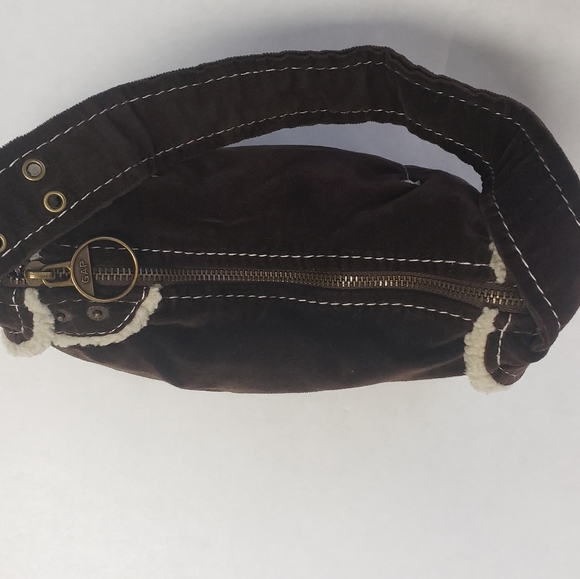 Gap small brown velvet shoulder bag w/ foe lamb sk - Picture 2 of 5